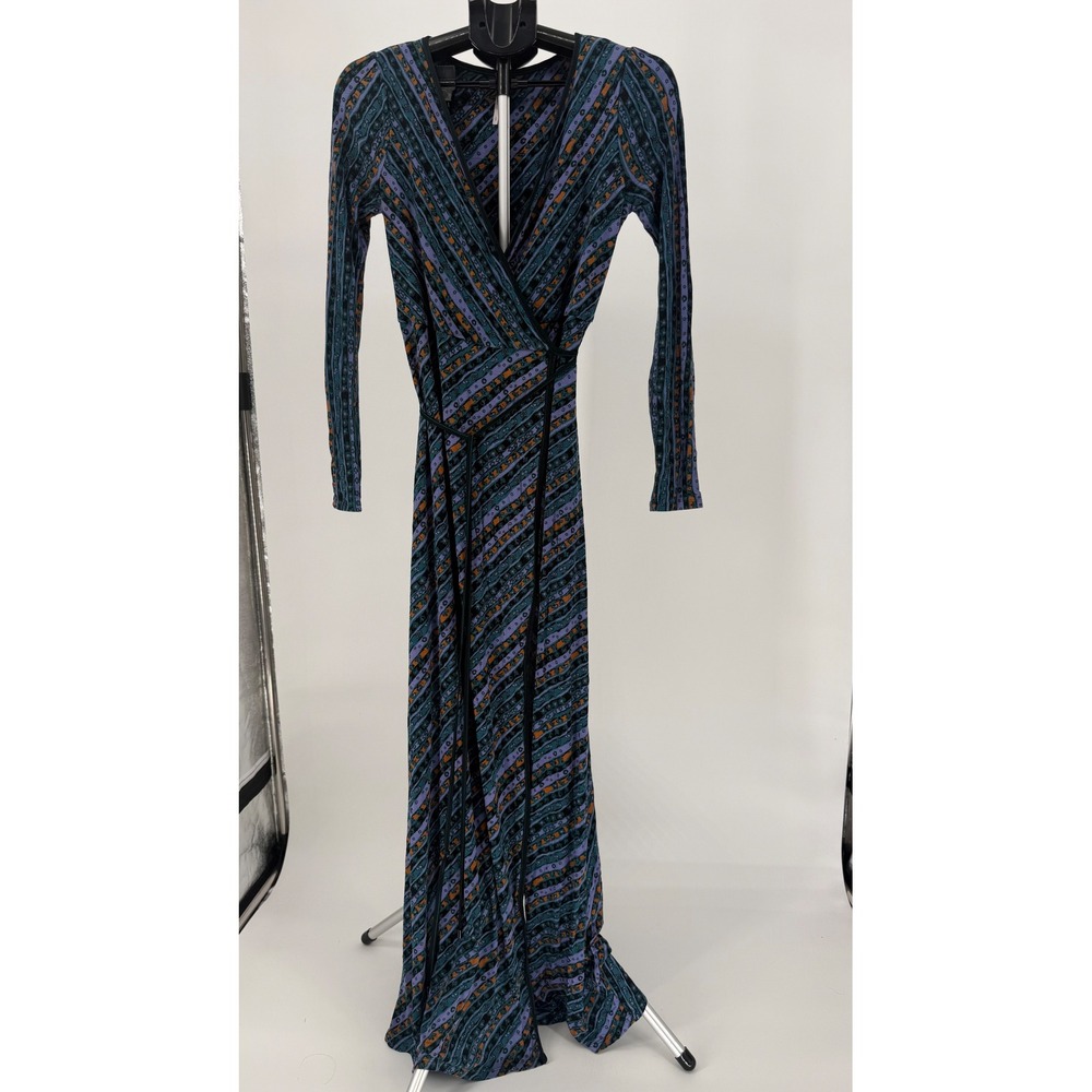 Free People Vintage Style Wrap‎ Maxi Dress S Boho Cottagecore Long Sleeve Floral